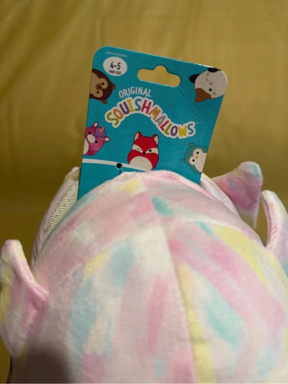 Squishmallows Pastel Pink Multicolor Sleepy Owl Plush Slippers NEW